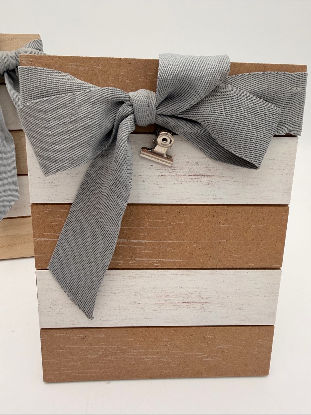 Set of 2 Striped Wood Photo Display with Gray Bow - Picture 3 of 9